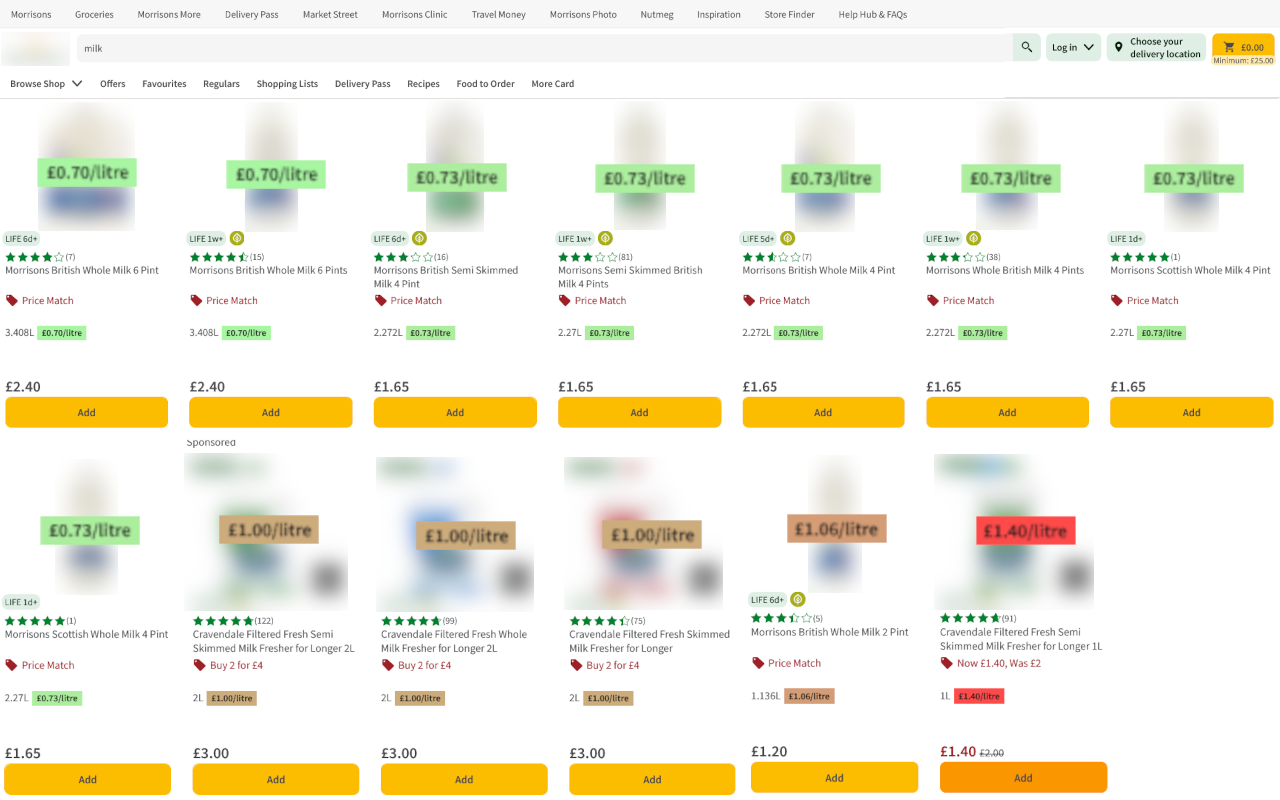 Sorted Products Morrisons Screenshot